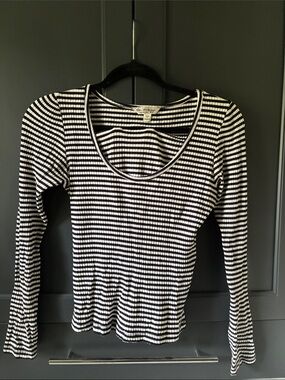 Miss Selfridge Black & White Striped Scoop Neck Long-Sleeve Top